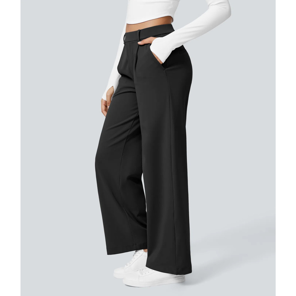 Halara High Waist Straight Leg Work Pants Stretch Comfort Black M Petite - Picture 5 of 7